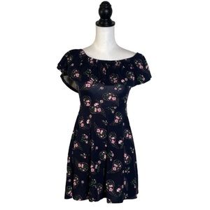 Joe Boxer Black Floral Off Shoulder Ruffle Top Short Sleeve Dress S